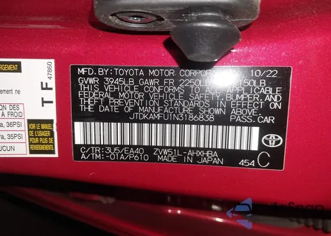 2022 Toyota Prius Limited z USA, uszkodzony, nr VIN JTDKAMFU1N3186838